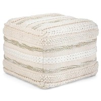 Simplihome Sommer Square Pouf, Footstool, Upholstered In Natural Handloom Woven Cotton Pattern, For The Living Room, Bedroom And Kids Room, Boho, Contemporary, Modern
