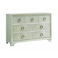 Benjara Seven Drawers Wooden Dresser With Oversized Ring Handles, Silver