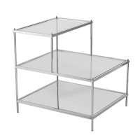 Sei Furniture Knox Mirrored 3-Tier Stair Step Accent Table, Metallic Chrome