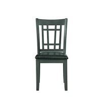 Benjara Cutout Back Wooden Dining Chair With Leatherette Seat, Gray And Black, Set Of Two