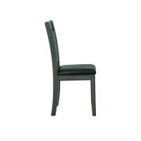 Benjara Cutout Back Wooden Dining Chair With Leatherette Seat, Gray And Black, Set Of Two