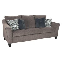 Signature Design By Ashley Nemoli Contemporary Chenille Queen Sofa Sleeper With 4 Accent Pillows, Gray
