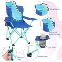 Kaboer Kids Outdoor Folding Lawn And Camping Chair With Cup Holder And Carrying Bag,Children'S Camping Chairs For Outdoor Beach Travel,Dinosaur Camp Chair