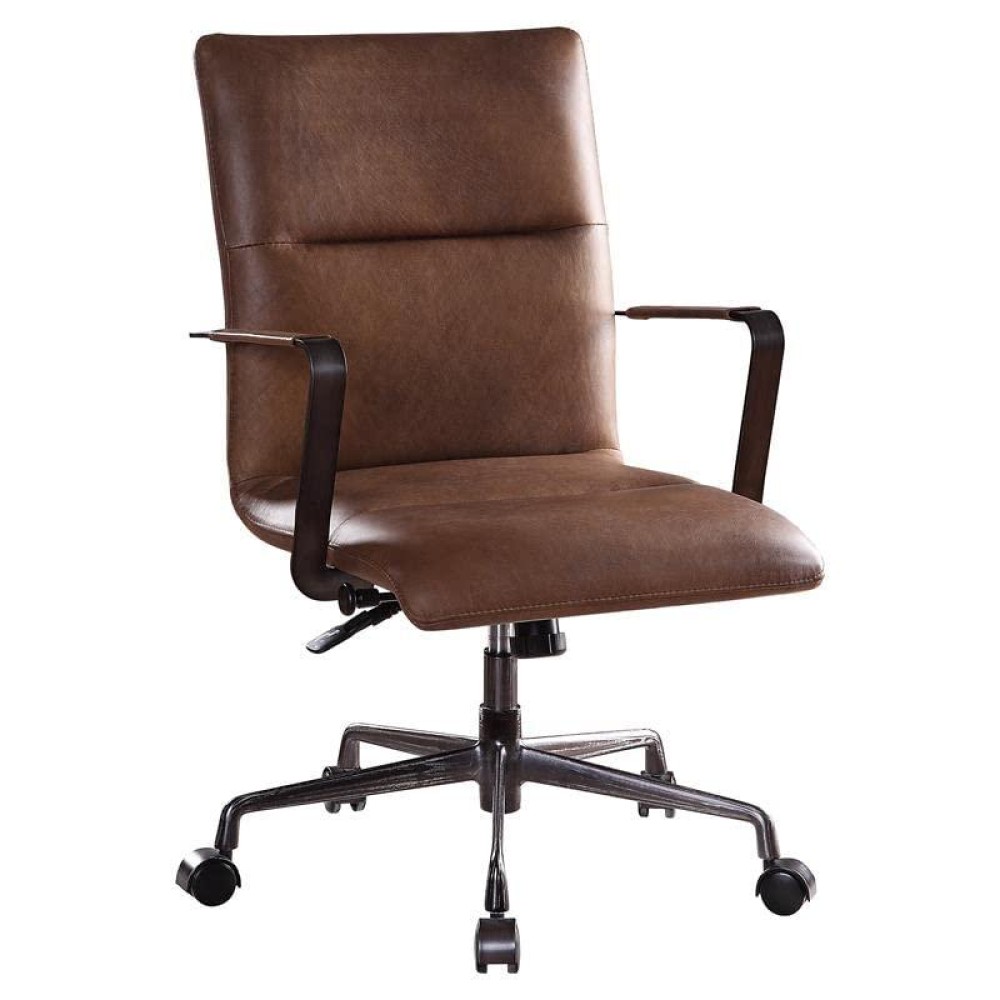Acme Indra Leather Upholstered Swivel Office Chair In Vintage Chocolate