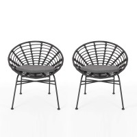 Great Deal Furniture Yilia Outdoor Wicker Dining Chair With Cushion (Set Of 2), Gray And Dark Gray