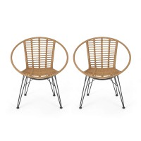 Great Deal Furniture Winnie Outdoor Wicker Dining Chairs (Set Of 2), Light Brown And Black