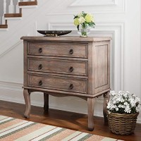 Clickdecor Thomas Antique Country Style Dresser Chest With 3 Drawers, Weathered Wood Nightstand Living Room Accent Furniture, Black Ring Handle, Curved Legs, Grey