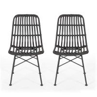 Great Deal Furniture Silverdew Indoor Wicker Dining Chairs (Set Of 2), Gray And Black