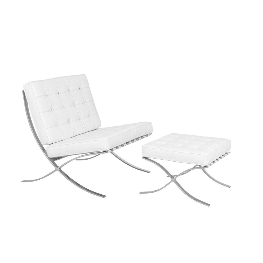 Leisuremod Bellefonte Modern White Leather Tufted Accent Chair & Ottoman