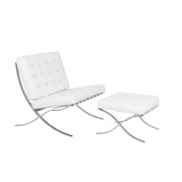 Leisuremod Bellefonte Modern White Leather Tufted Accent Chair & Ottoman