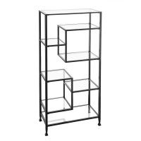 Sei Furniture Jaymes Metal Glass Asymmetrical Bookcase, Black