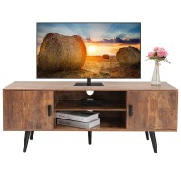 Iwell Tv Stand For 55 Inch Tv, Tv Console With 2 Storage Cabinet And Shelves, Tv Stands For Living Room/Bedroom, Rustic Brown