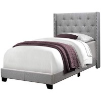 Monarch Specialties I Sizegrey Linen With Chrome Trim Twin Bed Double