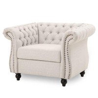 Leila Chesterfield Fabric Club Chair, Beige