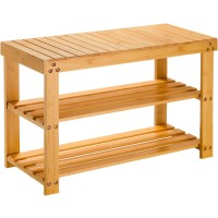Pipishell Bamboo Shoe Rack Bench, 3 Tier Sturdy Shoe Organizer, Storage Shoe Shelf, Holds Up To 300Lbs For Entryway Bedroom Living Room Balcony, Bamboo