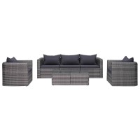 Vidaxl Patio Sofa Set 6 Piece, Sectional Sofa For Outdoor Backyard, Couch With Cushions, Patio Furniture Set With Table, Poly Rattan Gray