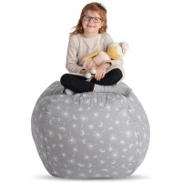 Creative Qt Stuff ?? Sit Extra Large 38??? Bean Bag Storage Cover For Stuffed Animals & Toys - Gray Dandelion Print - Toddler & Kids??Rooms Organizer - Giant Beanbag Great Toy Hammock Alternative