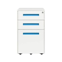 Laura Davidson Furniture Stockpile Square Mobile 3-Drawer File Cabinet (White/Bright Blue)