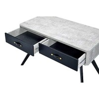 Benjara Faux Concrete Desk With Two Drawers And Flared Legs, Black And Gray