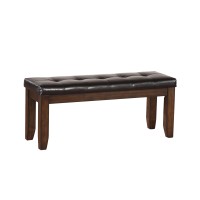 Benjara Leatherette Upholstered Tufted Wooden Bench With Chamfered Legs, Brown, Black