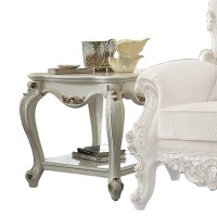 Benjara, White Finely Designed Wooden End Table With Aesthetic Carvings And Cabriole Legs