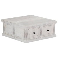 Vidaxl Coffee Table White 27.6X27.6X11.8 Solid Mango Wood