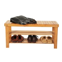 Knocbel 3-Tier Bamboo Shoe Bench 355 Inch Long Entryway Storage Rack Shoes Organizer (Natural Bamboo)