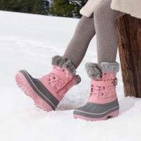 Dream Pairs Girls Faux Fur-Lined Insulated Waterproof Winter Snow Boots Kriver-3 Pink Size 6 Big Kid
