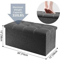 Youdenova 30 Inches Storage Ottoman Bench, Foldable Footrest Shoe Bench With 80L Storage Space, End Of Bed Storage Seat, Support 350Lbs, Linen Fabric Grey
