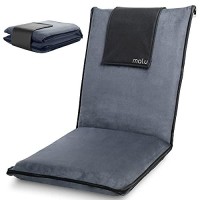 Malu Luxury Padded Floor Chair With Back Support - Meditation Cushion W/Adjustable Fully Folding Backrest & Removable Gray Washable Cover - Portable - Easy Wash Nylon Bottom - Vegan Leather Accents
