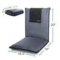 Malu Luxury Padded Floor Chair With Back Support - Meditation Cushion W/Adjustable Fully Folding Backrest & Removable Gray Washable Cover - Portable - Easy Wash Nylon Bottom - Vegan Leather Accents