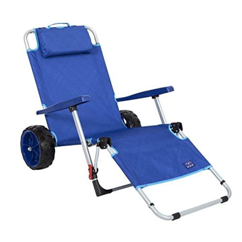 Mac Sports Beach Day Foldable Chaise Lounge Chair With Integrated Wagon Pull Cart Combination And Heavy Wheels - Perfect For Beach, Backyard, Pool Or Picnic