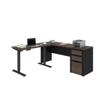 Bestar Connexion 72W L-Shaped Standing Desk With Pedestal In Antigua & Black