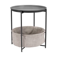 Amazon Basics Round Storage End Table, Side Table With Cloth Basket, Charcoalheather Gray, 177 X 177 X 189 In