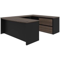 Bestar Connexion U-Shaped Executive Desk With Lateral File Cabinet, 72W, Antigua & Black