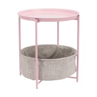 Amazon Basics Round Storage End Table, Side Table With Cloth Basket, Dusty Pink, 177D X 177W X 189H