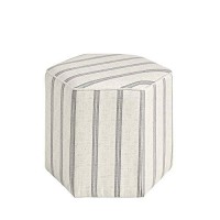 Martha Stewart Ellen Accent Ottoman - Solid Wood Frame, Soft Fabric, Hexagonal Small Stool Chair - Modern Foam Padded Top Footstool Living Room Furniture Natural, 18 X 18 X 16, Grey Stripes