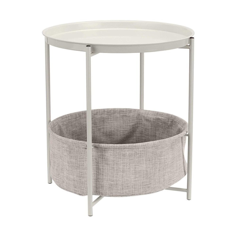 Amazon Basics Round Storage End Table, Side Table With Cloth Basket, Whiteheather Gray, 177 In X 177 In X 189 In