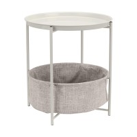 Amazon Basics Round Storage End Table, Side Table With Cloth Basket, Whiteheather Gray, 177 In X 177 In X 189 In