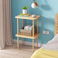 Exilot Solid Wood Side Table, 2-Tier End Table With Storage Shelves, Tall Nightstand Bedside Table For Living Room Bedroom Office No-Tool Assembly
