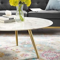 Modway Lippa 36 Round Artificial Marble Coffee Table With Tripod Top, Gold Base
