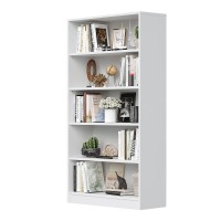 Wood Bookcase 5-Shelf Freestanding Display Wooden Bookshelf For Home Office School (11.6 D*33 W*59.8 H,White)