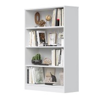 Wood Bookcase 4-Shelf Freestanding Display Wooden Bookshelf For Home Office School (11.6 D*33 W*48 H,White)