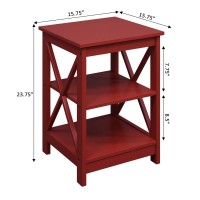 Convenience Concepts Oxford End Table With Shelves, Cranberry Red