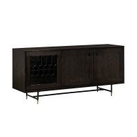 Gatsby Oak Wood Dining Buffet, Cabinet Credenza, Storage, 66 Wide, Dark Grey