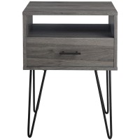 Walker Edison Modern Farmhouse Grooved Door Wood Side Accent Table Living Room Storage Small End Table With Cabinet Door 18 Inch Slate Grey