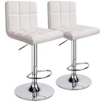 Leopard Bar Stools, Modern Pu Leather Adjustable Swivel Bar Stool With Back, Set Of 2 (White)