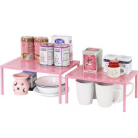 Simplehouseware Expandable Stackable Kitchen Cabinet And Counter Shelf Organizer, Pink