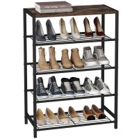 Homefort Shoe Rack 5-Tier, Shoe Storage Shelf, Industrial Shoe Tower, Narrow Shoe Organizer For Closet Entryway, Small Shoe Rack Table With Durable Metal Shelves, Rustic Brown