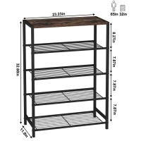 Homefort Shoe Rack 5-Tier, Shoe Storage Shelf, Industrial Shoe Tower, Narrow Shoe Organizer For Closet Entryway, Small Shoe Rack Table With Durable Metal Shelves, Rustic Brown